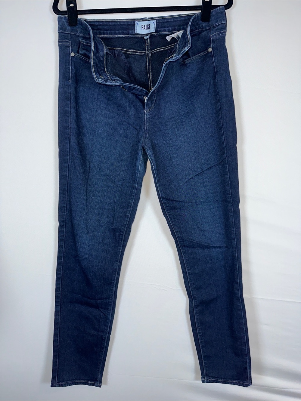 PAIGE Hoxton Ultra Skinny Jeans 32 Dark Wash Indigo High Rise Stretch Denim